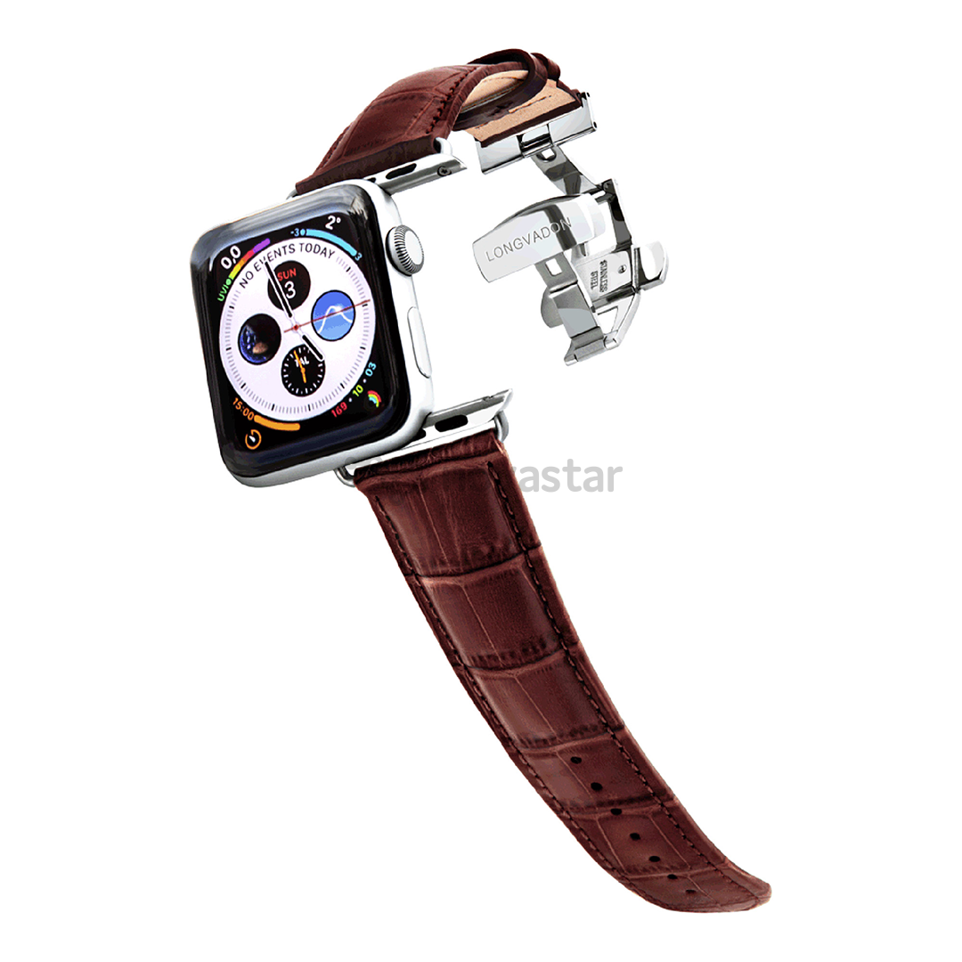 Dirželis Longvadon Apple Watch 42/44, mahogany/silver