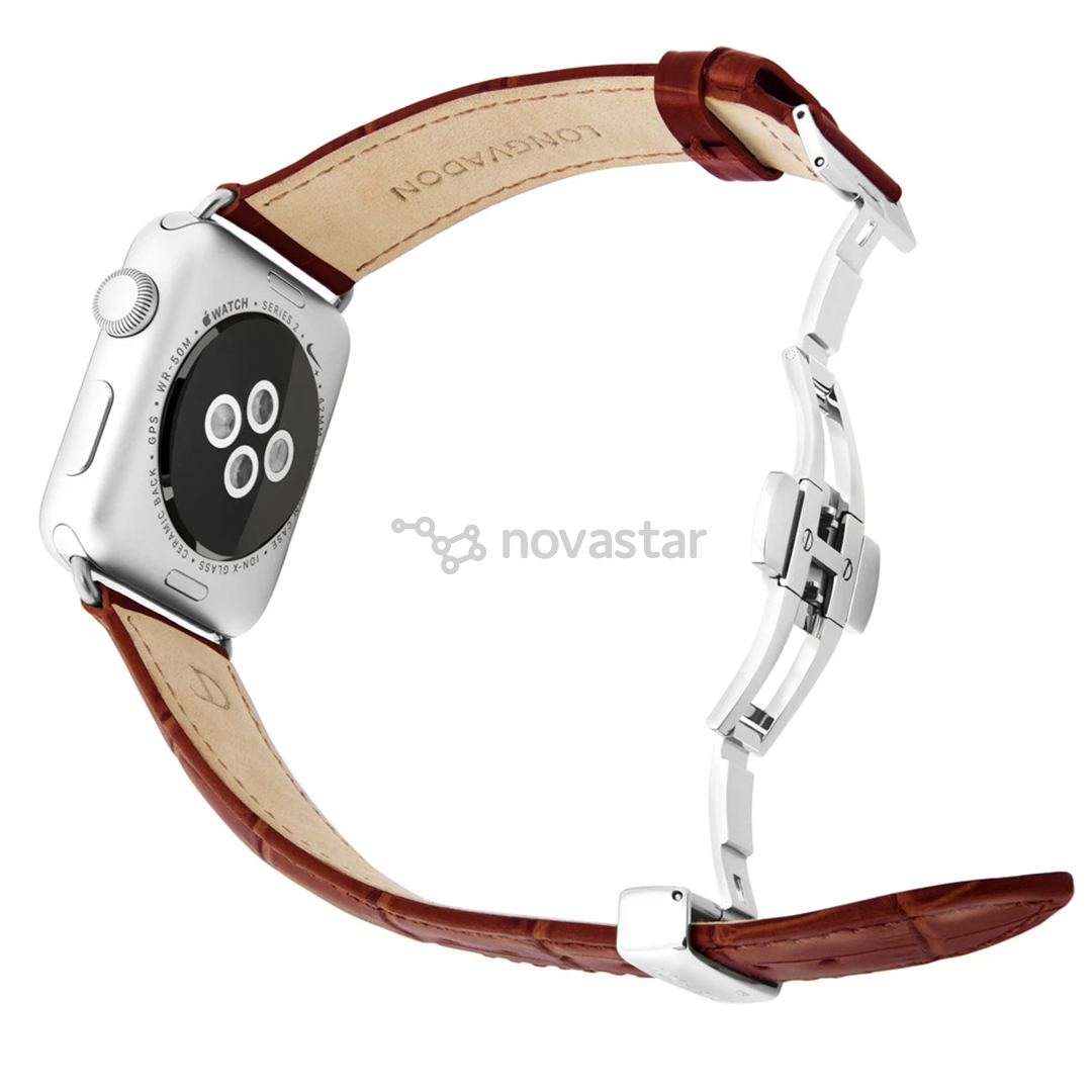 Dirželis Longvadon Apple Watch 42/44, mahogany/silver