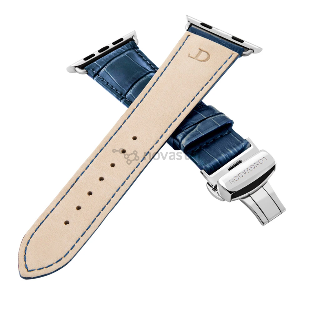 Dirželis Longvadon Apple Watch 42/44, navy/silver