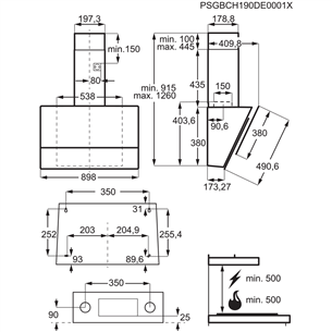 Electrolux, 700 м³/ч, ширина 89,8 см, черный - Вытяжка