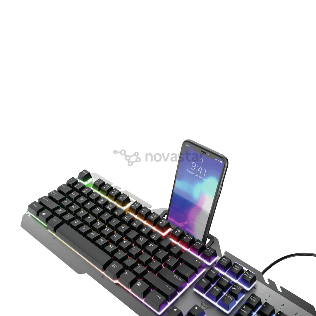 Klaviatūra Trust GXT 853 Esca Metal Rainbow Gaming (US), laidinė, mechaninė