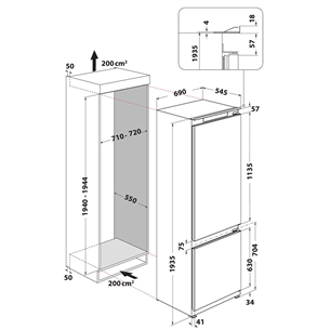 Whirlpool, 400 L, height 194 cm - Built-in Refrigerator