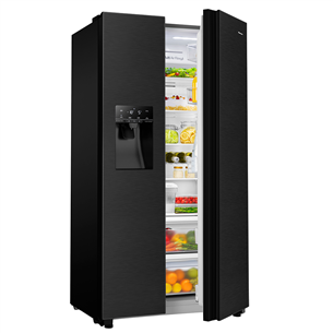 Hisense, water & ice dispenser, 562 L, height 179 cm, black - SBS Refrigerator