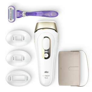 Braun Silk-expert Pro 5 + shaver Venus Extra Smooth + pouch, white/gold - IPL Hair Removal PL5347