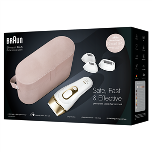 Braun Silk-expert Pro 5 + бритва Venus Extra Smooth + сумка для хранения, белый/золотистый - Фотоэпилятор