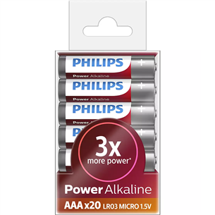 Philips Power Alkaline, LR03P/AAA, 20 шт. - Батарейки