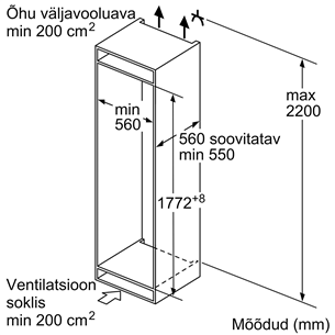 Bosch, 267 L, height 178 cm - Built-in Refrigerator