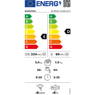 Įmontuojama skalbimo mašina - džiovyklė Whirlpool BIWDWG751482EUN