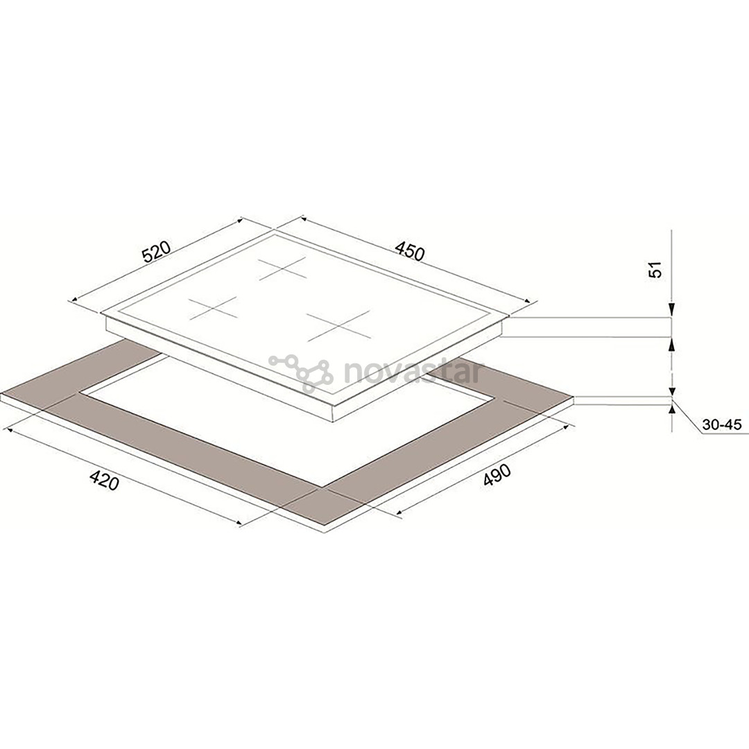 Schlosser, plotis 45 cm, juoda - Įmontuojama dujinė kaitlentė