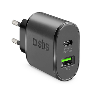 Įkroviklis SBS Fast charger USB-C 25 W, Juodas