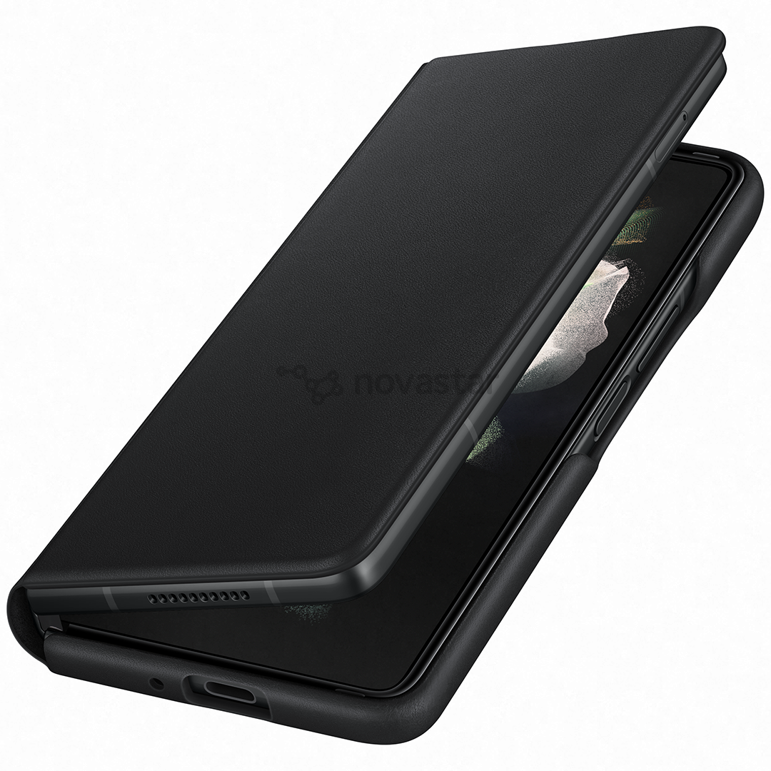 Dėklas Samsung Galaxy Fold3 5G Leather Flip Cover, Juodas