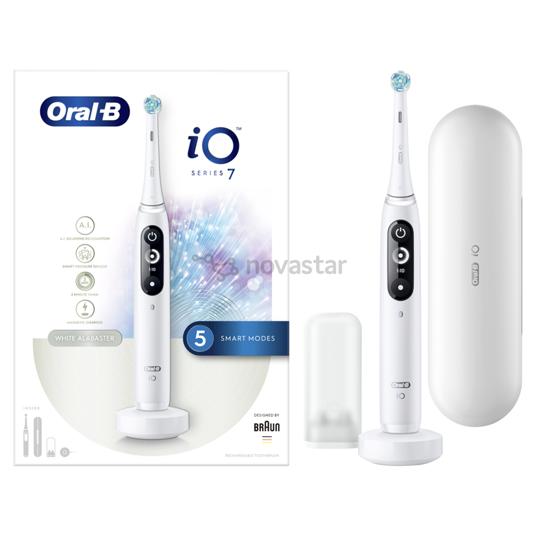 Elektrinis dantų šepetėlis Braun Oral-B iO 7, kelioninis dėklas, baltas