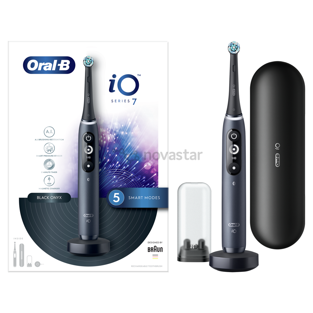 Elektrinis dantų šepetėlis Braun Oral-B iO 7, kelioninis dėklas, juodas/pilkas