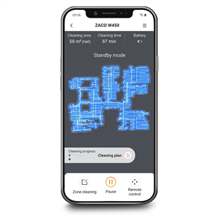 Zaco W450, сухая и влажная уборка, серый/синий - Моющий робот-пылесос