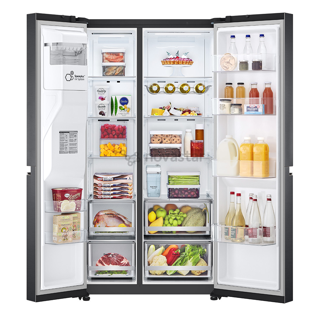 LG, vandens ir ledo aparatas, 635 L, aukštis 179 cm, juodas - SBS Šaldytuvas