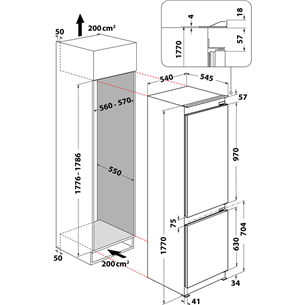 Whirlpool, 250 L, height 177 cm - Built-in Refrigerator