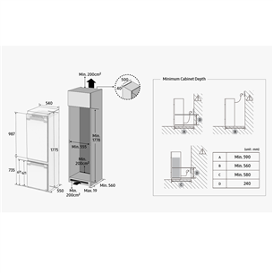 Samsung, 267 L, height 178 cm - Built-in Refrigerator