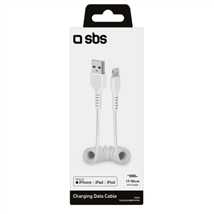 SBS, USB-A - Lightning, спиральный, белый - Кабель