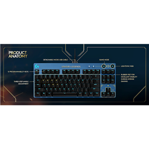 Logitech G Pro, League of Legends Edition, GX Brown Tactile, US, blue - Mechanical Keyboard