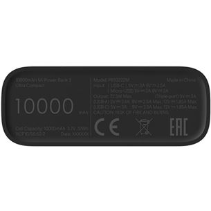 Xiaomi Mi Power Bank 3 Ultra Compact, 10000 mAh, 22.5 W, black - Išorinė baterija