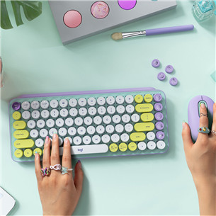 Klaviatūra Logitech POP Keys Wireless Mechanical Emoji, SWE, Belaidė, Violetinė
