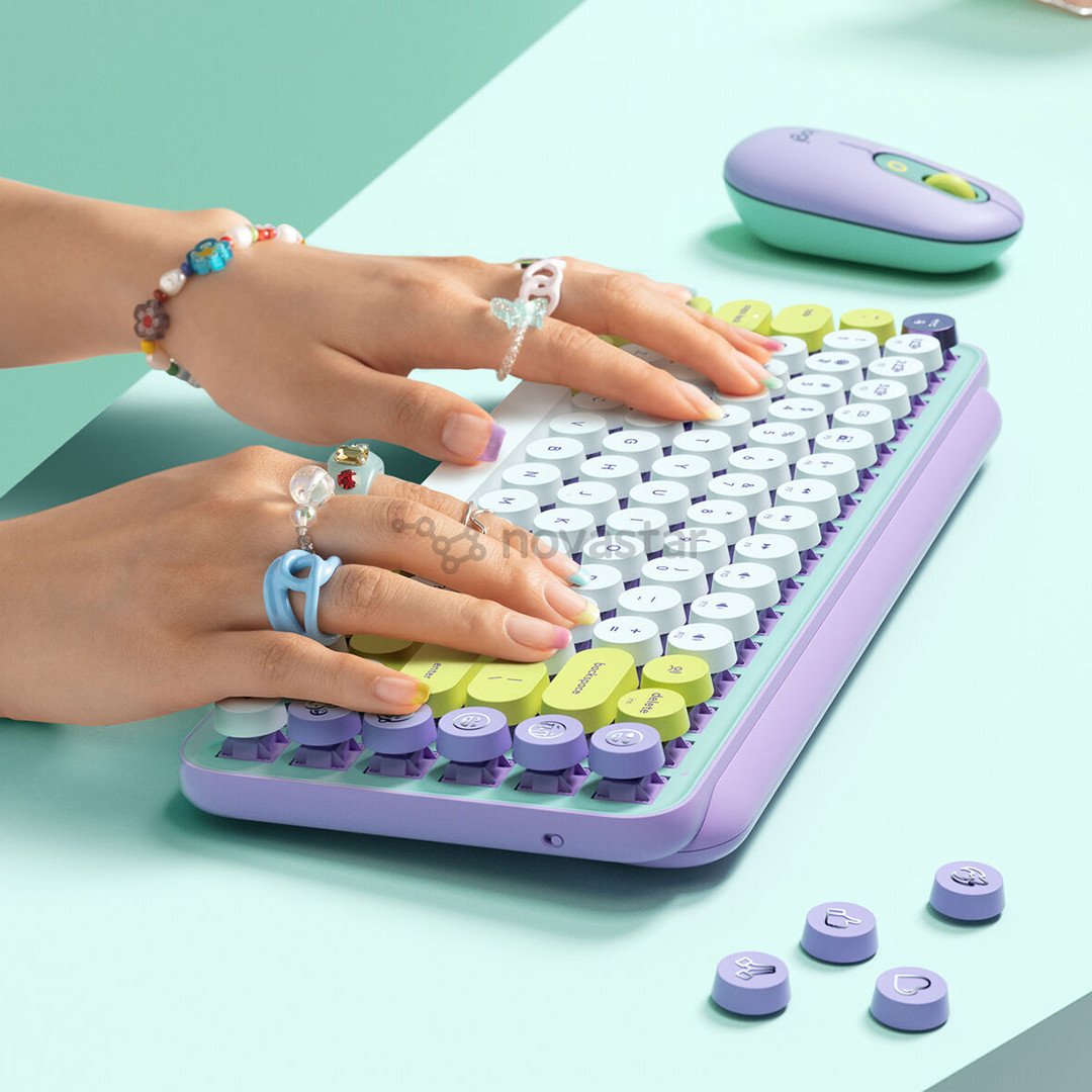 Klaviatūra Logitech POP Keys Wireless Mechanical Emoji, SWE, Belaidė, Violetinė