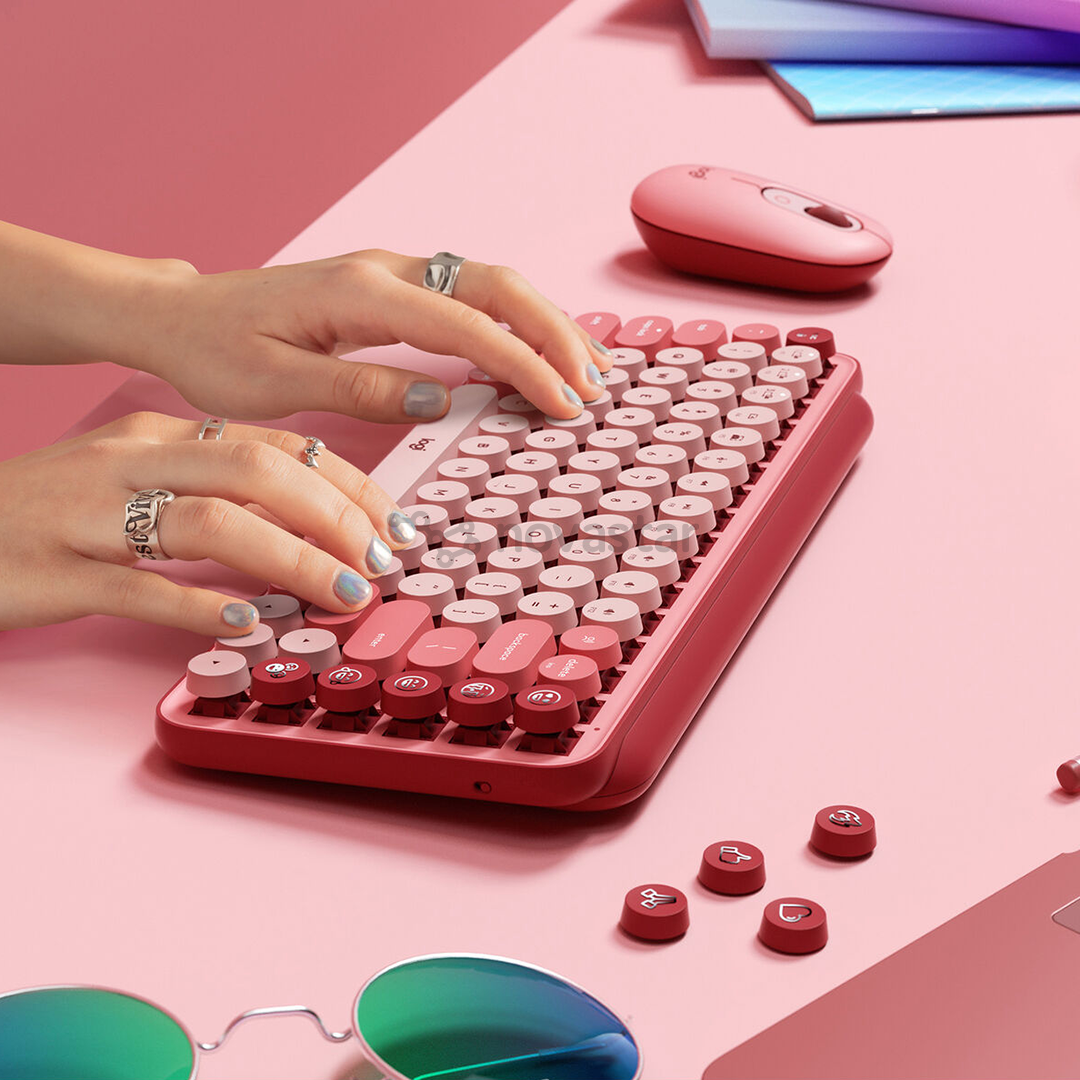 Klaviatūra Logitech POP Keys Wireless Mechanical Emoji, RUS, Belaidė, Pink