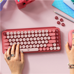 Klaviatūra Logitech POP Keys Wireless Mechanical Emoji, RUS, Belaidė, Pink