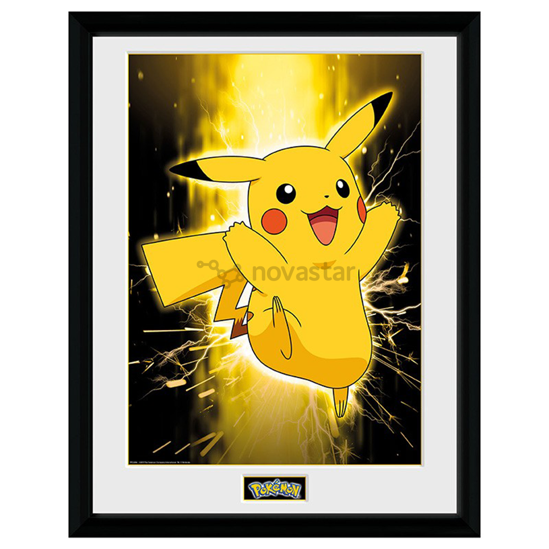 Plakatas su rėmeliu Pokemon Pikachu, Black