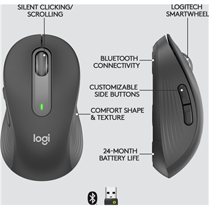 Pelė Logitech Signature M650 L, Belaidė, Juoda