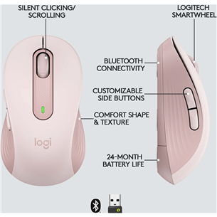 Pelė Logitech Signature M650 L, Belaidė, Rožinė