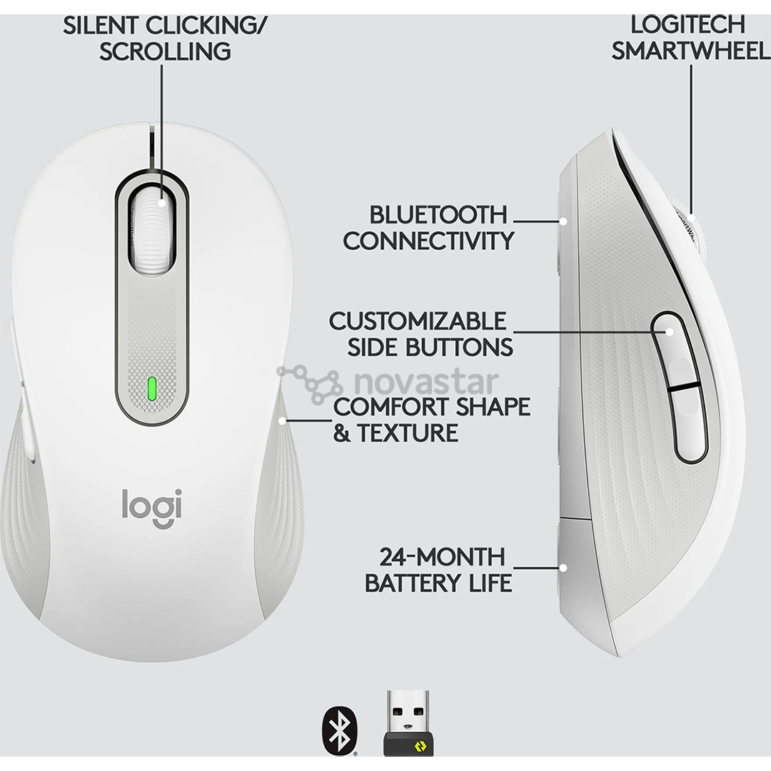 Logitech Signature M650 L, silent, balta - Belaidė pelė