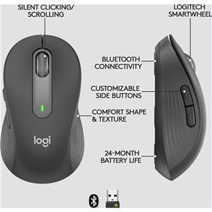 Logitech Signature M650, tyli, juoda - Belaidė pelė