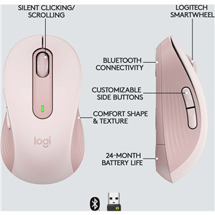 Logitech Signature M650, silent, rožinė - Belaidė pelė