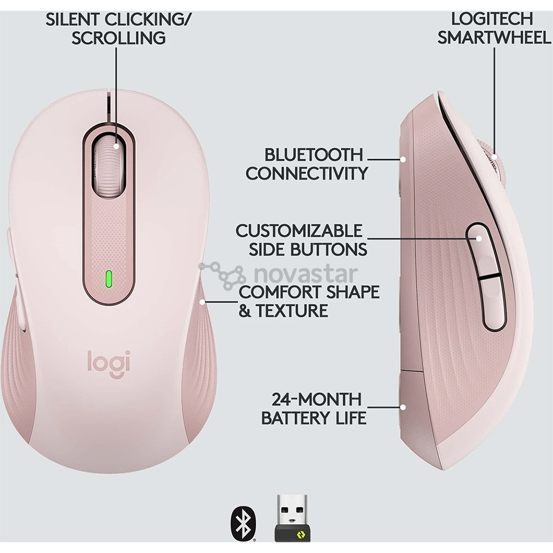 Logitech Signature M650, silent, rožinė - Belaidė pelė