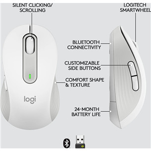 Logitech Signature M650, silent, balta - Belaidė pelė