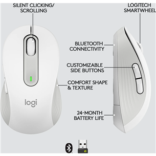 Pelė Logitech Signature M650, Belaidė, Balta