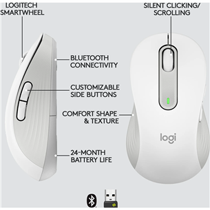 Logitech Signature M650 L, left handed, silent, white - Wireless Optical Mouse