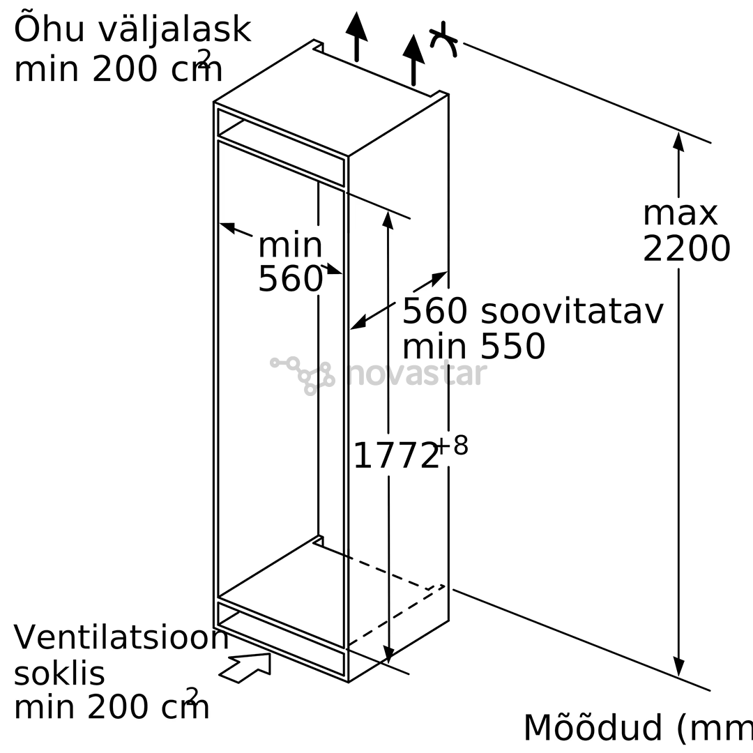 Bosch Serie 6, 319 L, height 178 cm - Built-in Cooler