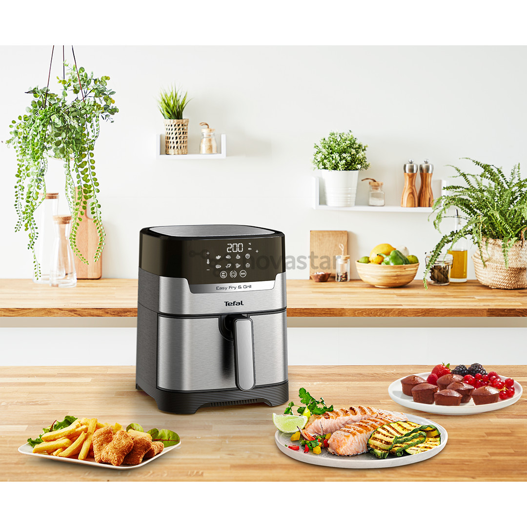 Tefal Easy Fry & Grill, 1400 Вт, нерж. сталь/черный - Аэрогриль