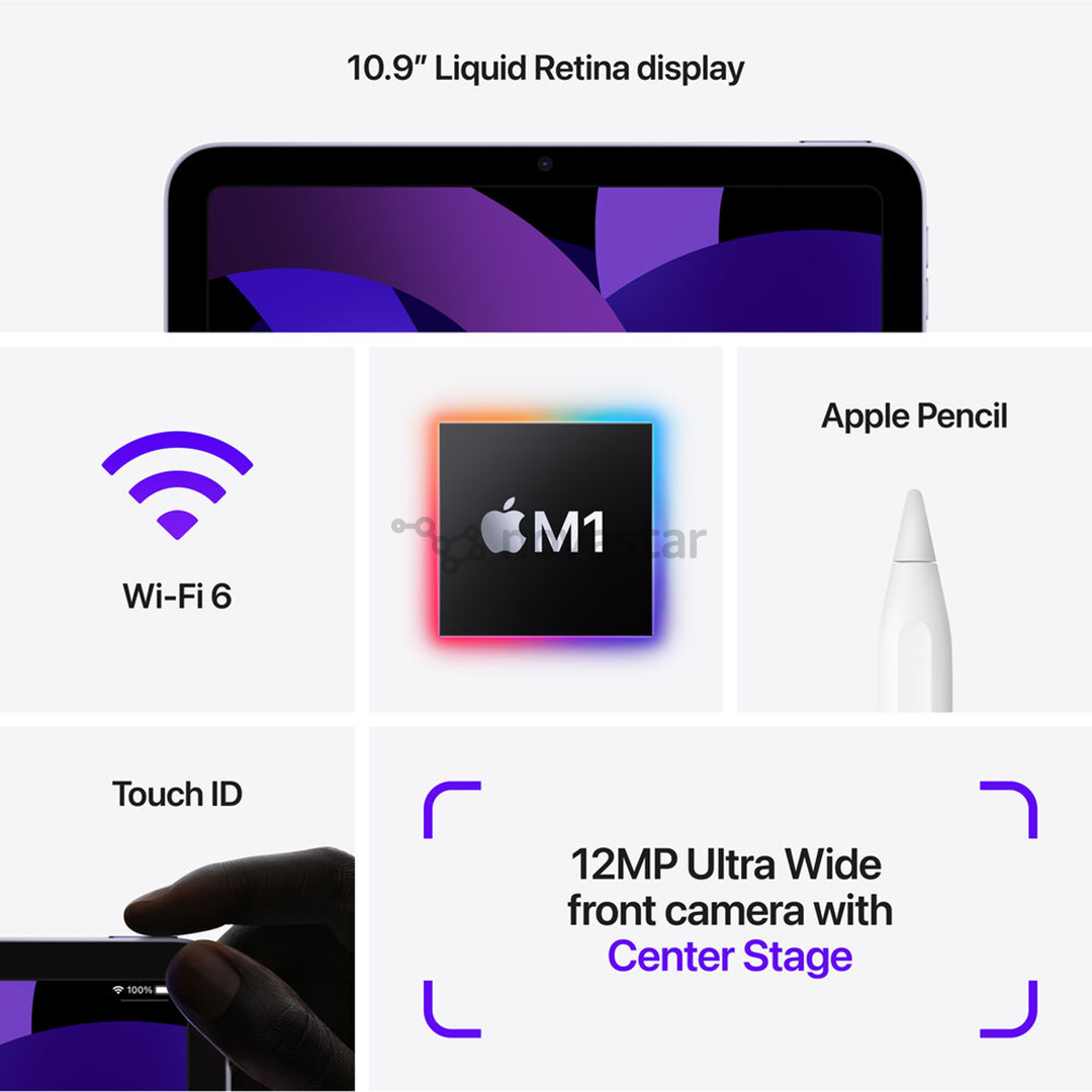 Planšetinis kompiuteris Apple iPad Air 2022, Wi-Fi, 64 GB, Purple 5th Gen, MME23HC/A
