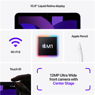 Planšetinis kompiuteris Apple iPad Air 2022, Wi-Fi, 256 GB, violetinis