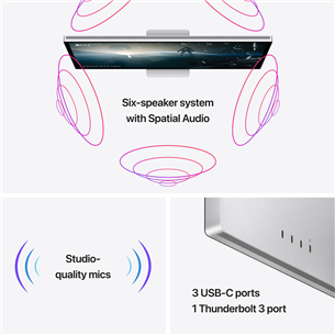 Apple Studio Display,  27", 5K, LED IPS, USB-C, standard glass, VESA mount adapter, silver - Monitorius