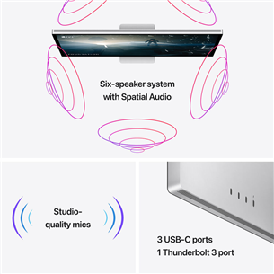 Apple Studio Display,  27", 5K, LED IPS, standard glass, tilt adjustable stand, silver - Monitorius