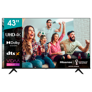 Hisense A6BG, 43'', 4K UHD, LED LCD, боковые ножки, черный - Телевизор