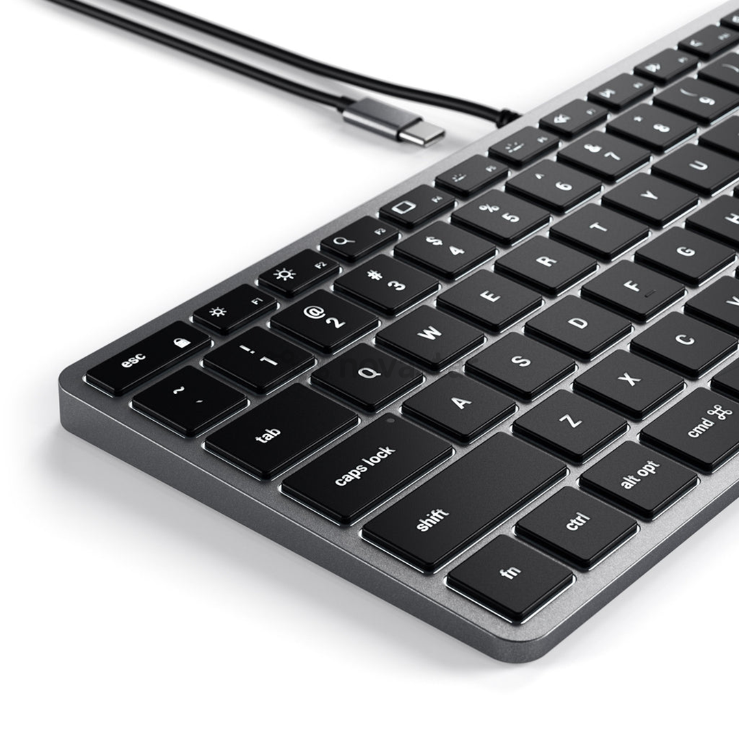 Klaviatūra Satechi Slim W1 Wired Backlit Keyboard, USB-C, SWE, Gray/Black