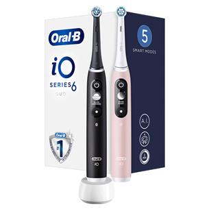 Braun Oral-B iO6 Duo, 2 vnt., juodas/rožinis - Elektriniai dantų šepetėliai IO6DUOPB