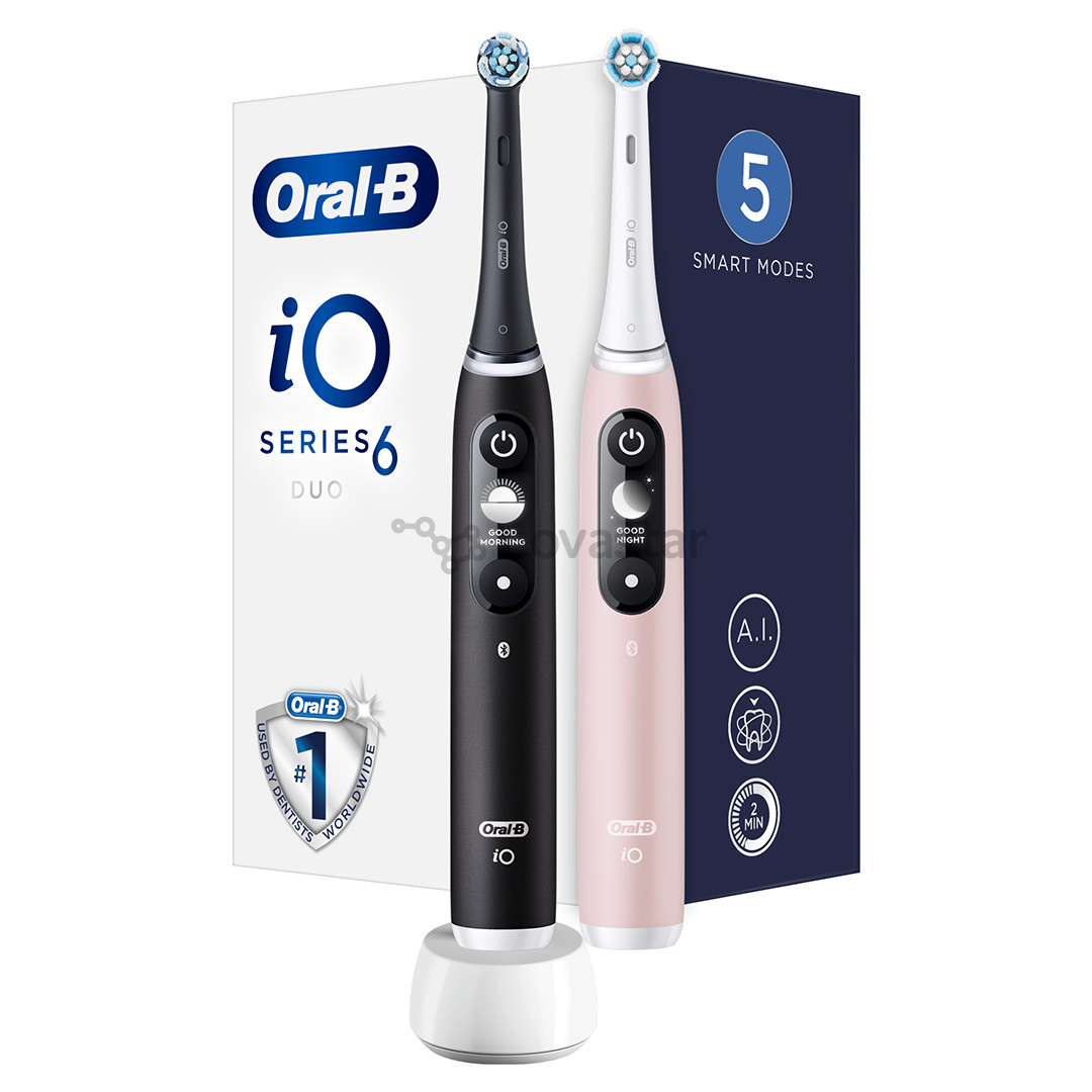 Braun Oral-B iO6 Duo, 2 vnt., juodas/rožinis - Elektriniai dantų šepetėliai
