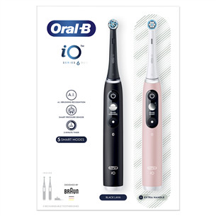 Braun Oral-B iO6 Duo, 2 vnt., juodas/rožinis - Elektriniai dantų šepetėliai