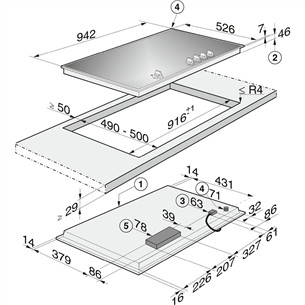 Miele, plotis 94,2 cm, juoda - Įmontuojama dujinė kaitlentė